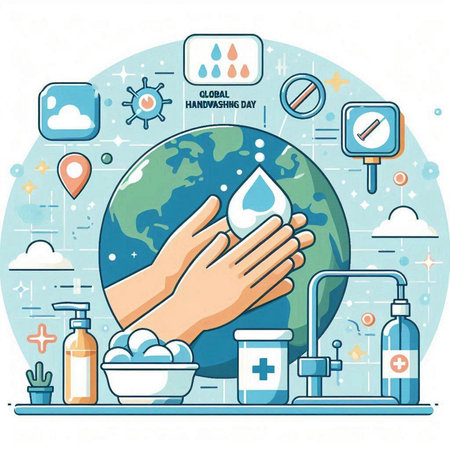 Coronavirus prevention. Washing hands with soap. Vector illustration.のイラスト素材