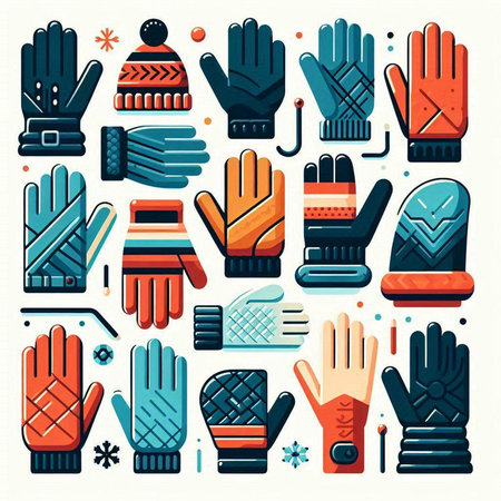 Winter gloves flat icons set isolated vector illustration. Colorful knitted gloves icons.のイラスト素材