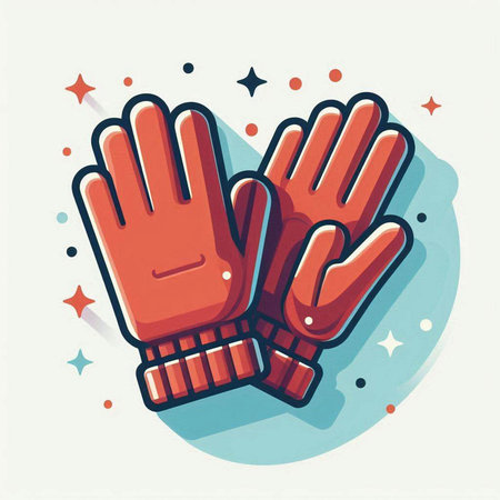 Vector illustration of a pair of red gloves on a blue background.のイラスト素材