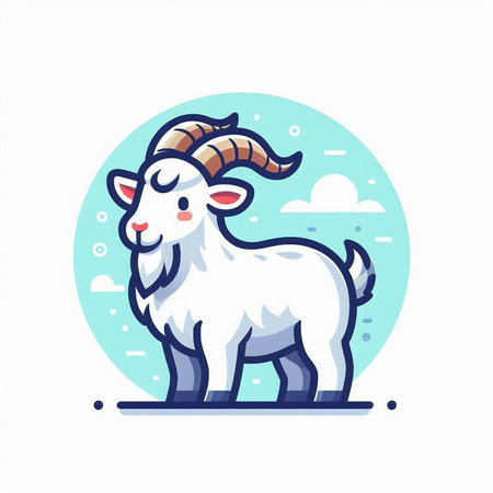 Goat vector illustration. Cute cartoon goat character. Farm animal.のイラスト素材