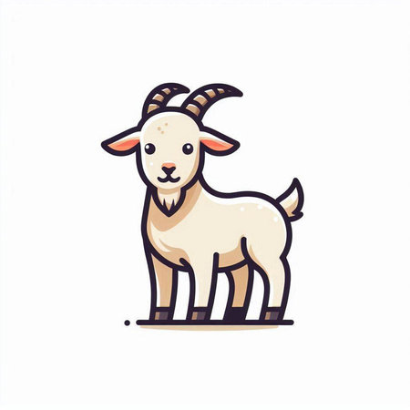 Cute cartoon goat on white background. Vector illustration in doodle style.のイラスト素材