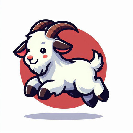 Goat jumping on a red background. Vector illustration of a goat.のイラスト素材