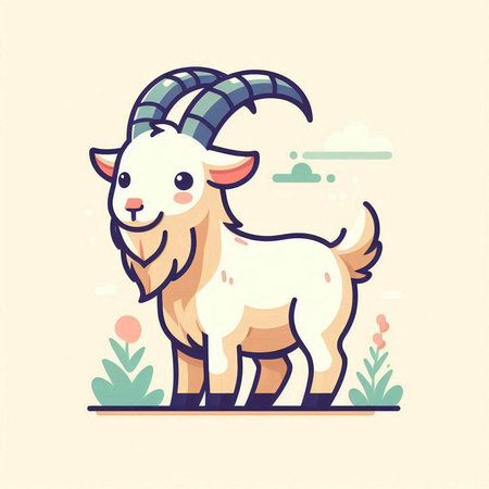 Cute cartoon goat. Vector illustration of a goat in a flat style.のイラスト素材