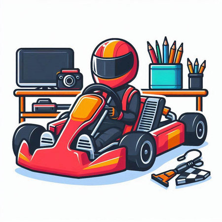 Cartoon karting at home. Hand drawn vector illustration.のイラスト素材