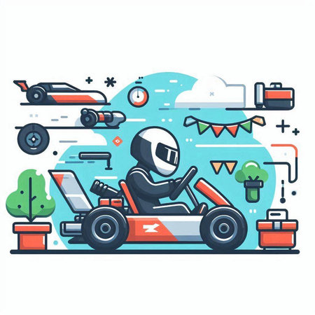 Vector illustration of karting. Flat line style design for web and print.のイラスト素材