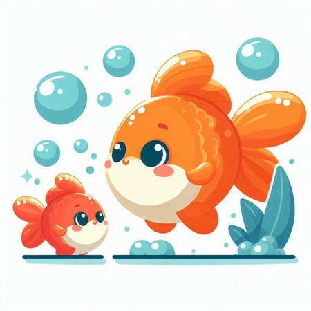 Cute cartoon goldfish with bubbles. Vector illustration on white background.のイラスト素材