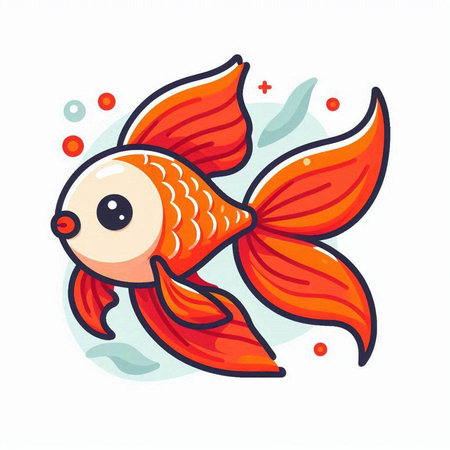 Cartoon cute goldfish. Isolated on white background. Vector illustration.のイラスト素材