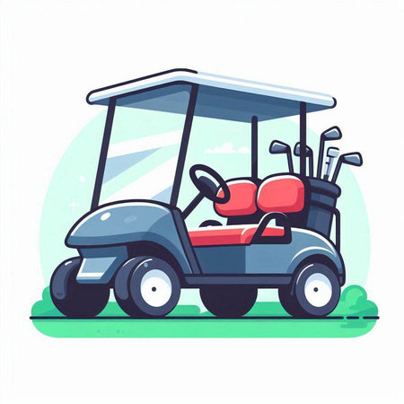 Cartoon illustration of a golf cart on the golf course, vector illustrationのイラスト素材