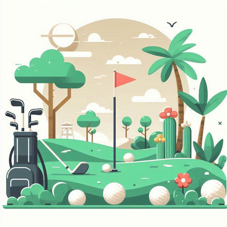 Golf club on the golf course. Flat style vector illustration.のイラスト素材