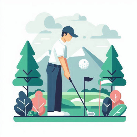 Golfer on the golf course. Flat style vector illustration.のイラスト素材