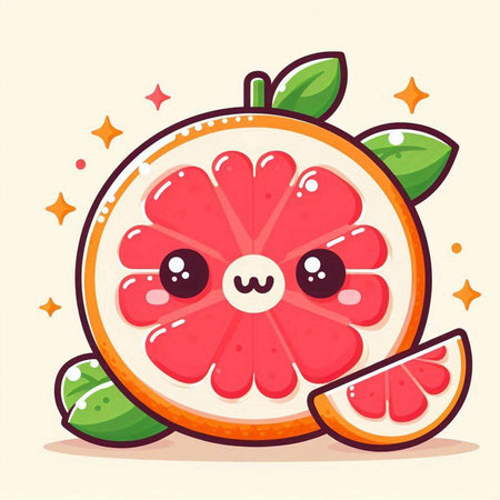 Cute cartoon grapefruit character with eyes and mouth, vector illustrationのイラスト素材