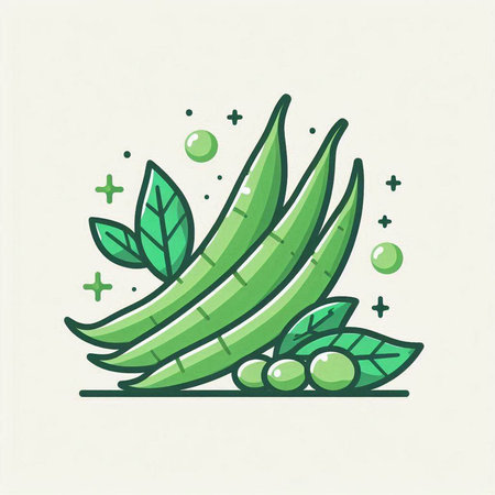 Green peas icon. Vector illustration of green peas with leaves and seeds.のイラスト素材