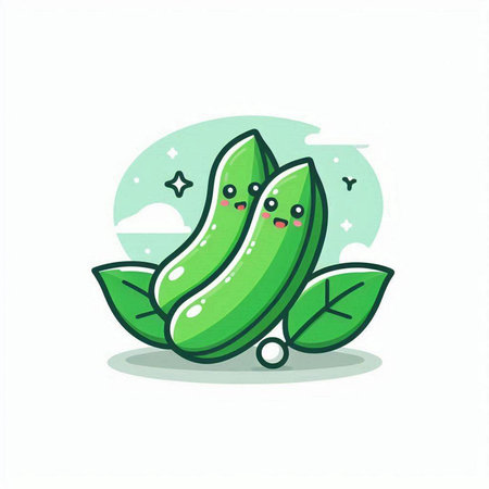 Green peas icon on white background. Vector flat cartoon character illustration.のイラスト素材