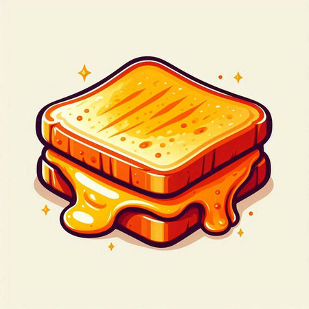 Illustration of a bread with honey and butter on a light backgroundのイラスト素材