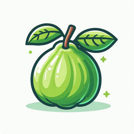 Fruit icon. Vector illustration of a green fig with leaves.のイラスト素材