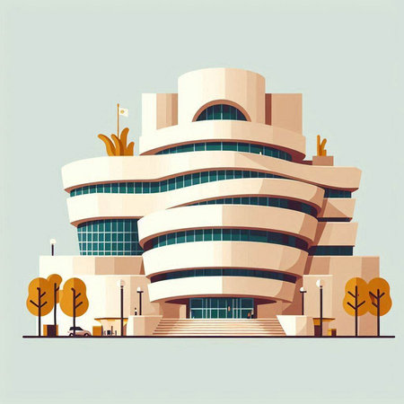 Modern building. Vector illustration in flat style. Cityscape with skyscrapers.のイラスト素材
