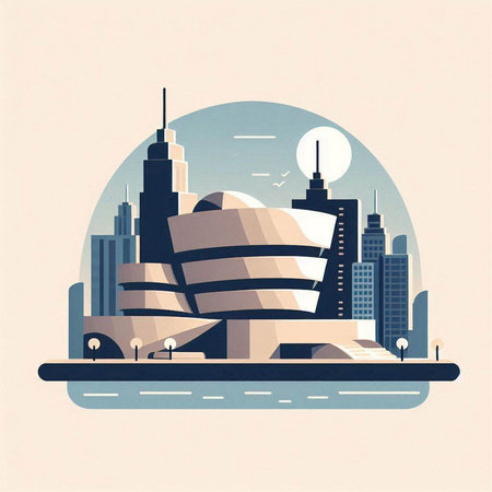 Modern city skyline in flat style. Vector illustration. Urban landscape.のイラスト素材