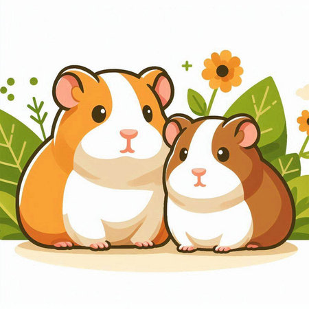 Illustration of a Cute Guinea Pig Couple on White Backgroundのイラスト素材