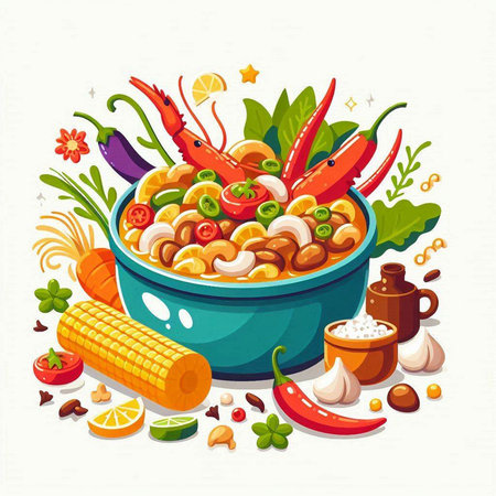 Vegetable salad in a bowl with ingredients. Vector illustration.のイラスト素材