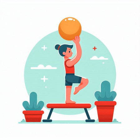 Illustration of a woman doing fitness exercises. Vector illustration in a flat style.のイラスト素材