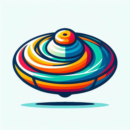 Illustration of a colorful flying saucer on a white background.のイラスト素材