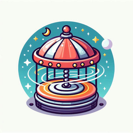 Merry-go-round with stars and moon. Vector illustration.のイラスト素材