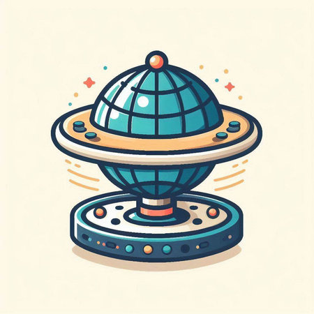 UFO icon. Vector illustration of a flying saucer with a planet.のイラスト素材
