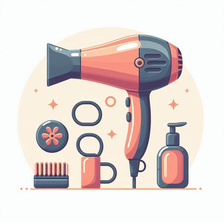 Hairdryer and hairdresser tools vector illustration.のイラスト素材