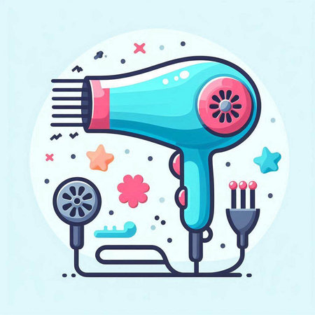 Hair dryer flat color vector icon. Hairdryer illustration.のイラスト素材