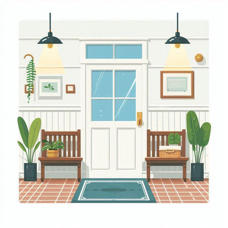 Interior of the room with furniture and plants. Vector illustration.のイラスト素材