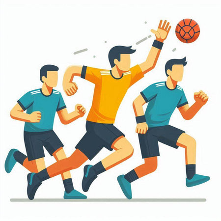 Soccer players in action isolated on white background. Vector illustration.のイラスト素材