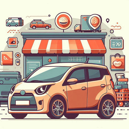 Flat design modern vector illustration concept of buying a new car.のイラスト素材