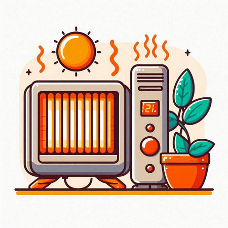 Illustration of home heating system. Flat line style vector illustration.のイラスト素材