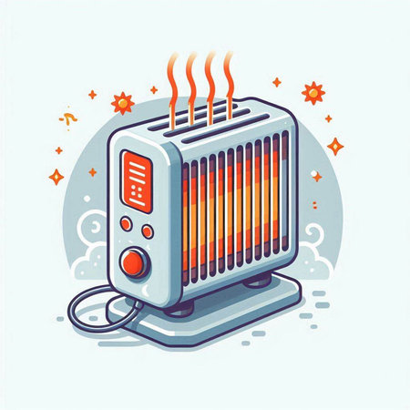 Illustration of a heater in cartoon style on a white background.のイラスト素材