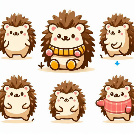 Set of cute hedgehogs in different poses. Vector illustration.のイラスト素材