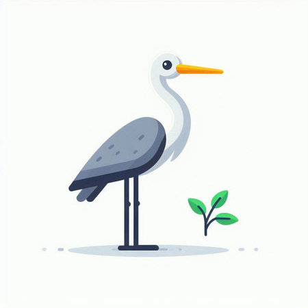 Cartoon stork on white background. Vector illustration in flat style.のイラスト素材