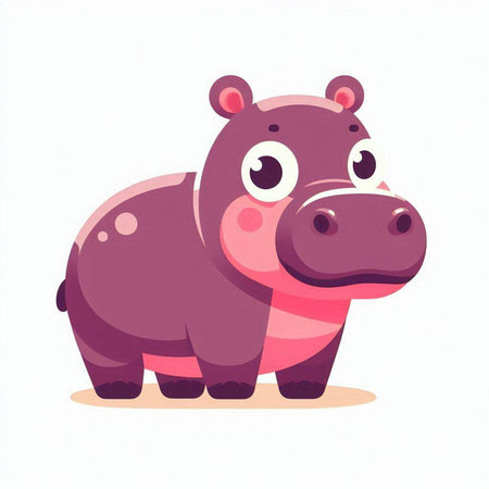 Cute cartoon hippo isolated on white background. Vector illustration.のイラスト素材