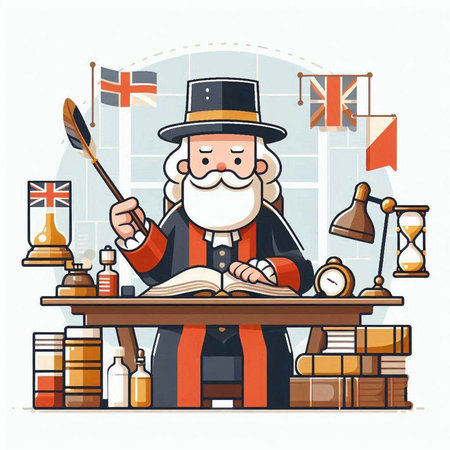 Cartoon judge in the courtroom. Vector illustration in flat style.のイラスト素材