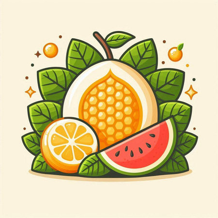 Citrus fruit icon with leaves and watermelon. Vector illustration.のイラスト素材