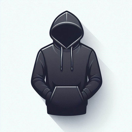 Illustration of a black hoodie with a long shadow on a white backgroundのイラスト素材