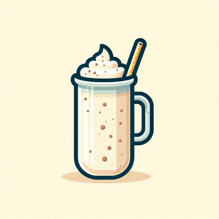 Illustration of a glass of milkshake with whipped cream and a strawのイラスト素材