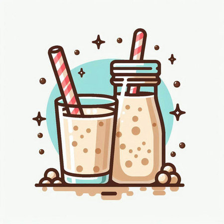 Vector illustration of two glasses with milkshakes and straws.のイラスト素材