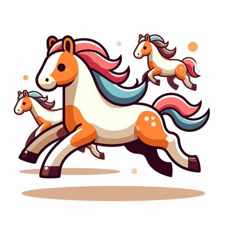 Horse running on white background. Vector illustration. Cartoon style.のイラスト素材