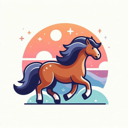 Horse on the background of the night sky. Vector illustration.のイラスト素材