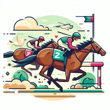 Horse race, jockeys and jockeys racing, vector illustrationのイラスト素材