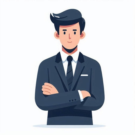 Businessman standing with crossed arms. Vector illustration in cartoon style.のイラスト素材