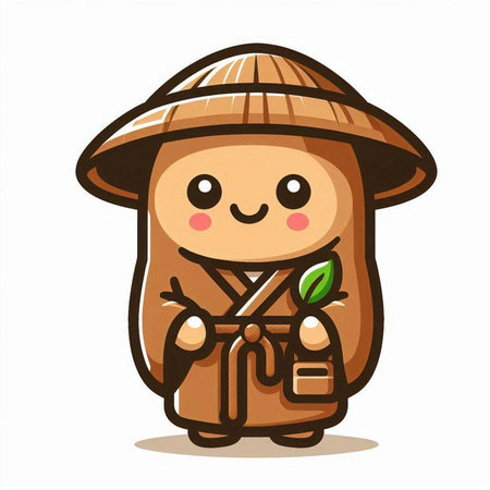 Illustration of Cute Mushroom Mascot Character with a Gift Boxのイラスト素材