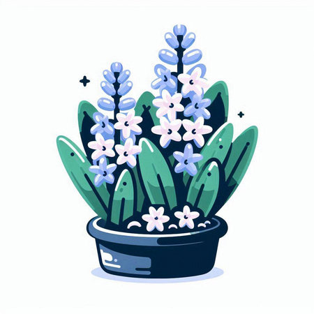 Flower pot with hyacinths. Vector illustration in cartoon style.のイラスト素材