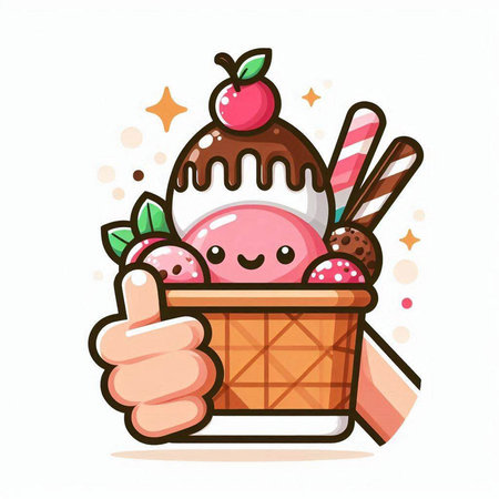Cute ice cream in a waffle cup. Vector illustration.のイラスト素材