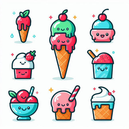 Cute ice cream icon set in flat style. Vector illustration.のイラスト素材